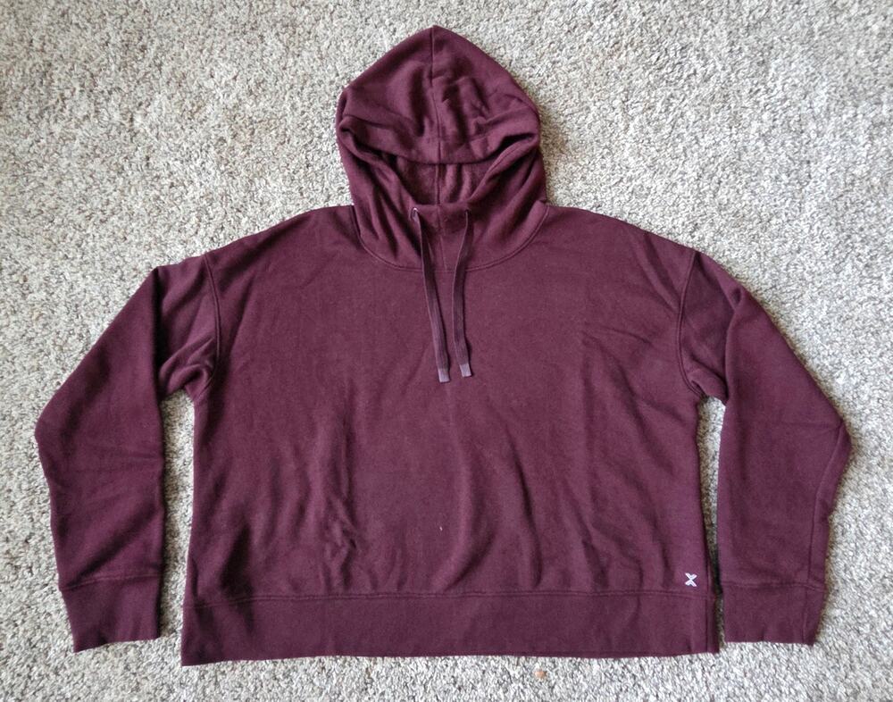 Xersion Burgundy Maroon Cropped Fleece Pullover Hoodie - Women's Regular XXL